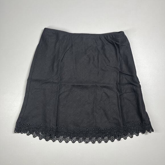 J Crew Gwen Lace Trim Slip Skirt in Linen Womens Small Black Mini Pull On - Picture 1 of 8